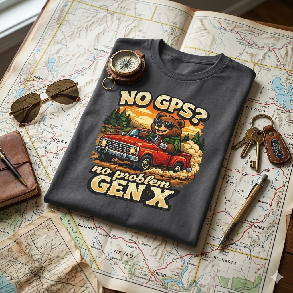 No GPS? No Problem Gen X T-Shirt – Vintage Truck Adventure Tee