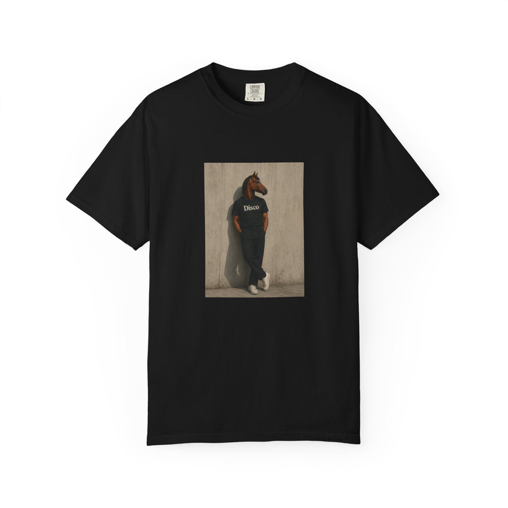 Horse Head Photo T-Shirt — Casual Novelty Tee with 'Broke' Graphic
