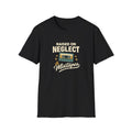 Raised on Neglect & Mixtapes T-Shirt — Retro Cassette Nostalgia Tee
