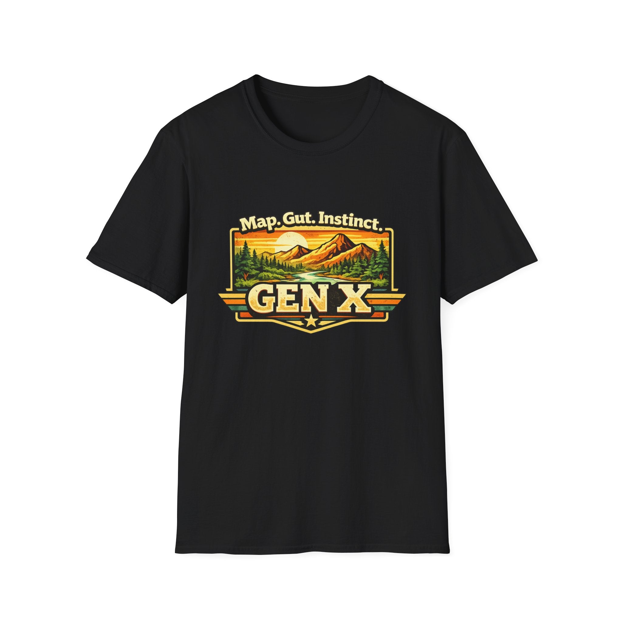 Gen X Mountain Vintage T-Shirt — "Map. Gut. Instinct." Outdoor Retro Tee
