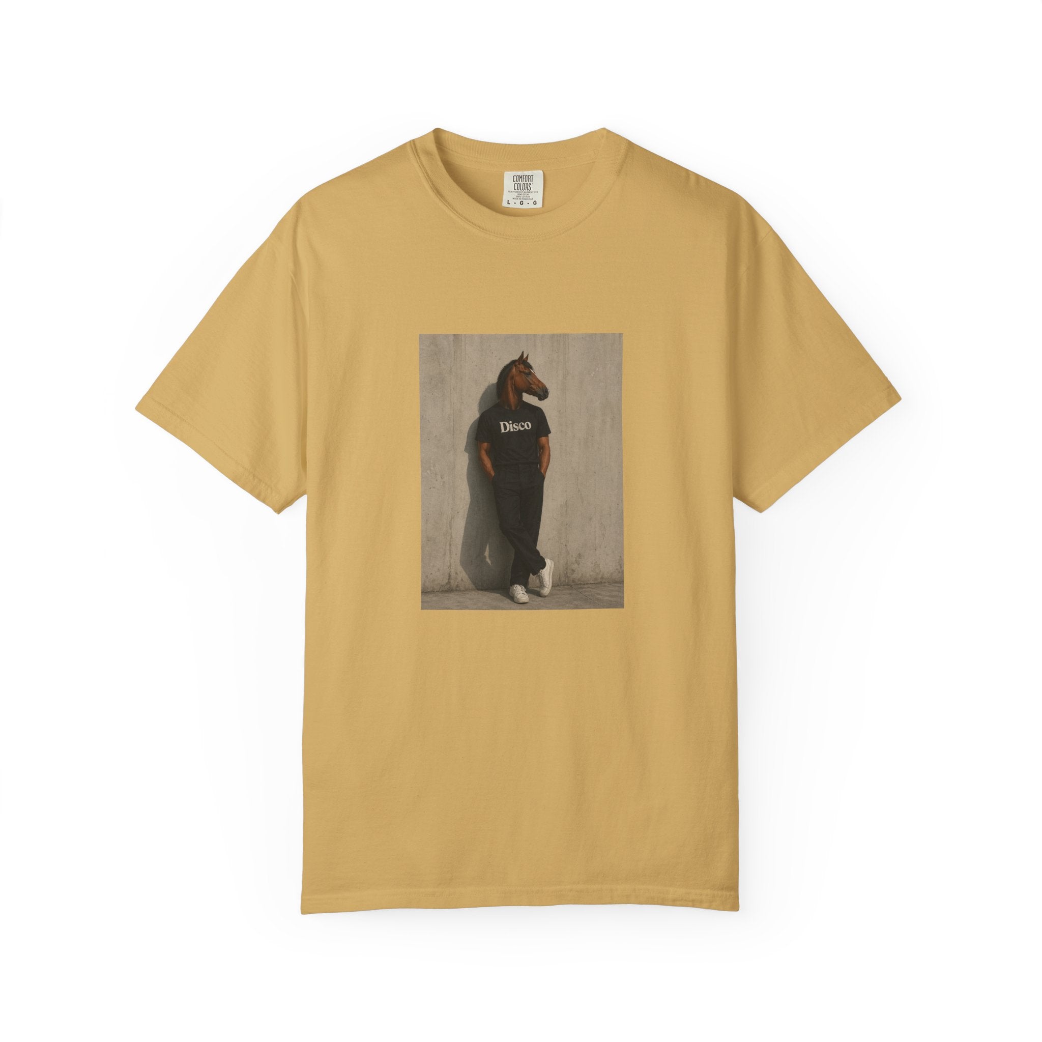 Horse Head Photo T-Shirt — Casual Novelty Tee with 'Broke' Graphic