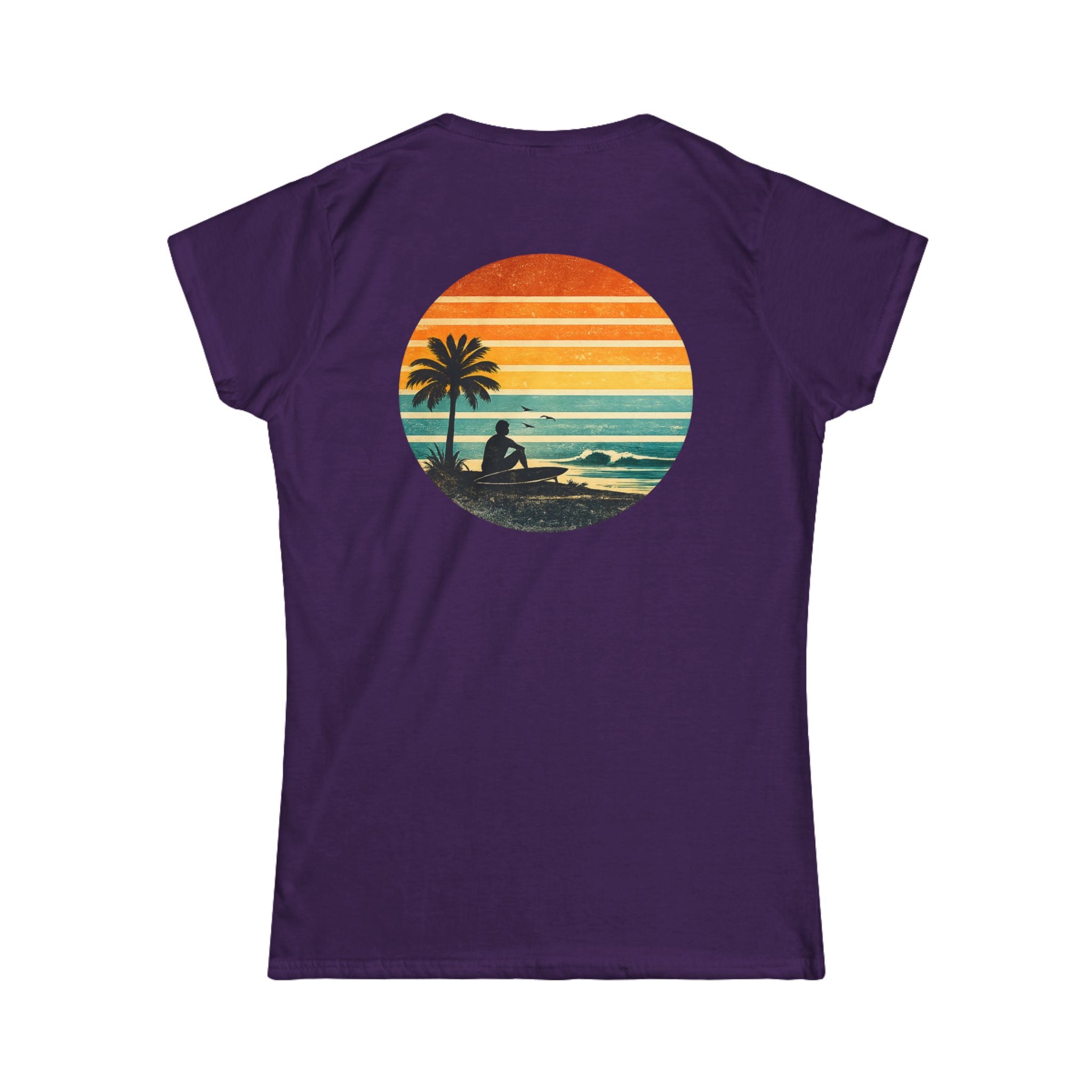 Women's Tee - Retro Sunset Beach Graphic T-Shirt (Back Print)