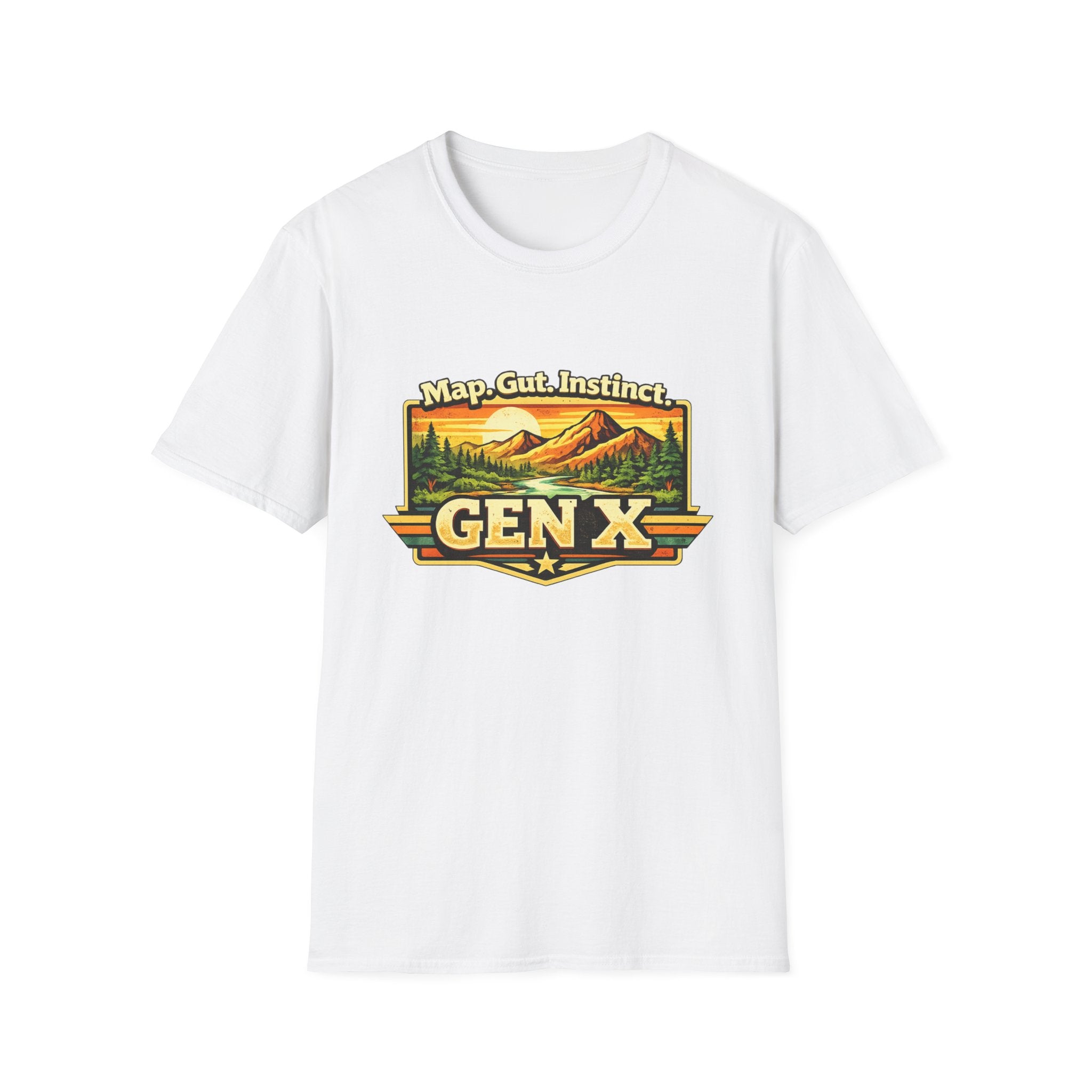 Gen X Mountain Vintage T-Shirt — "Map. Gut. Instinct." Outdoor Retro Tee