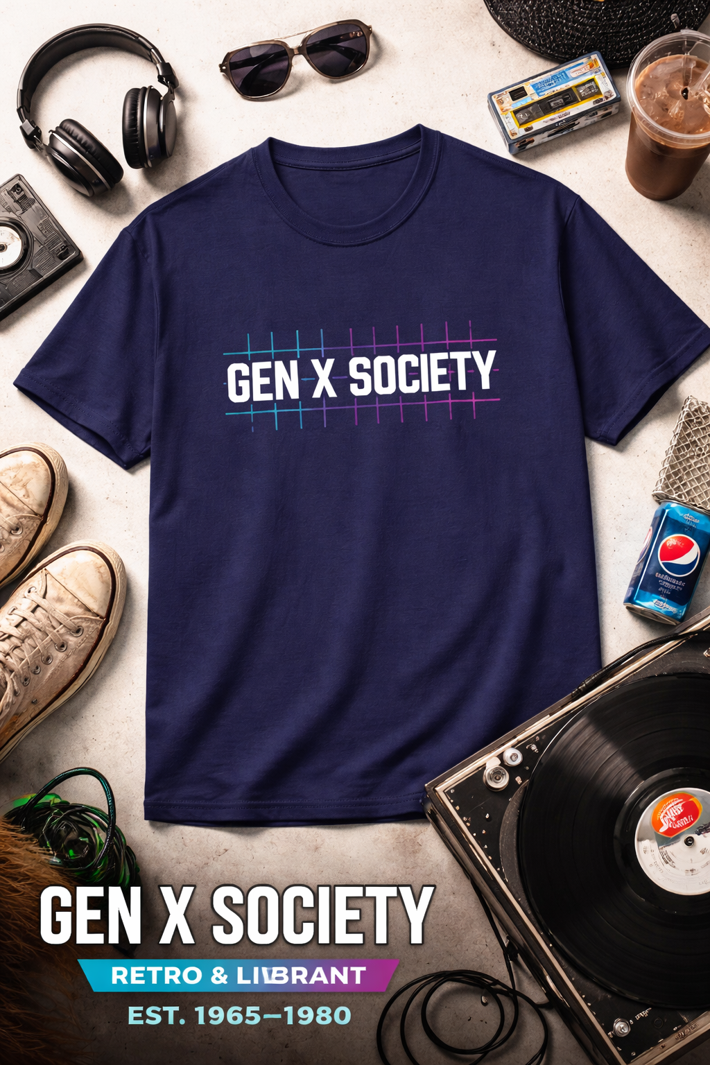 Gen X Society T-Shirt — Retro Neon Graphic Tee for 40s & 50s