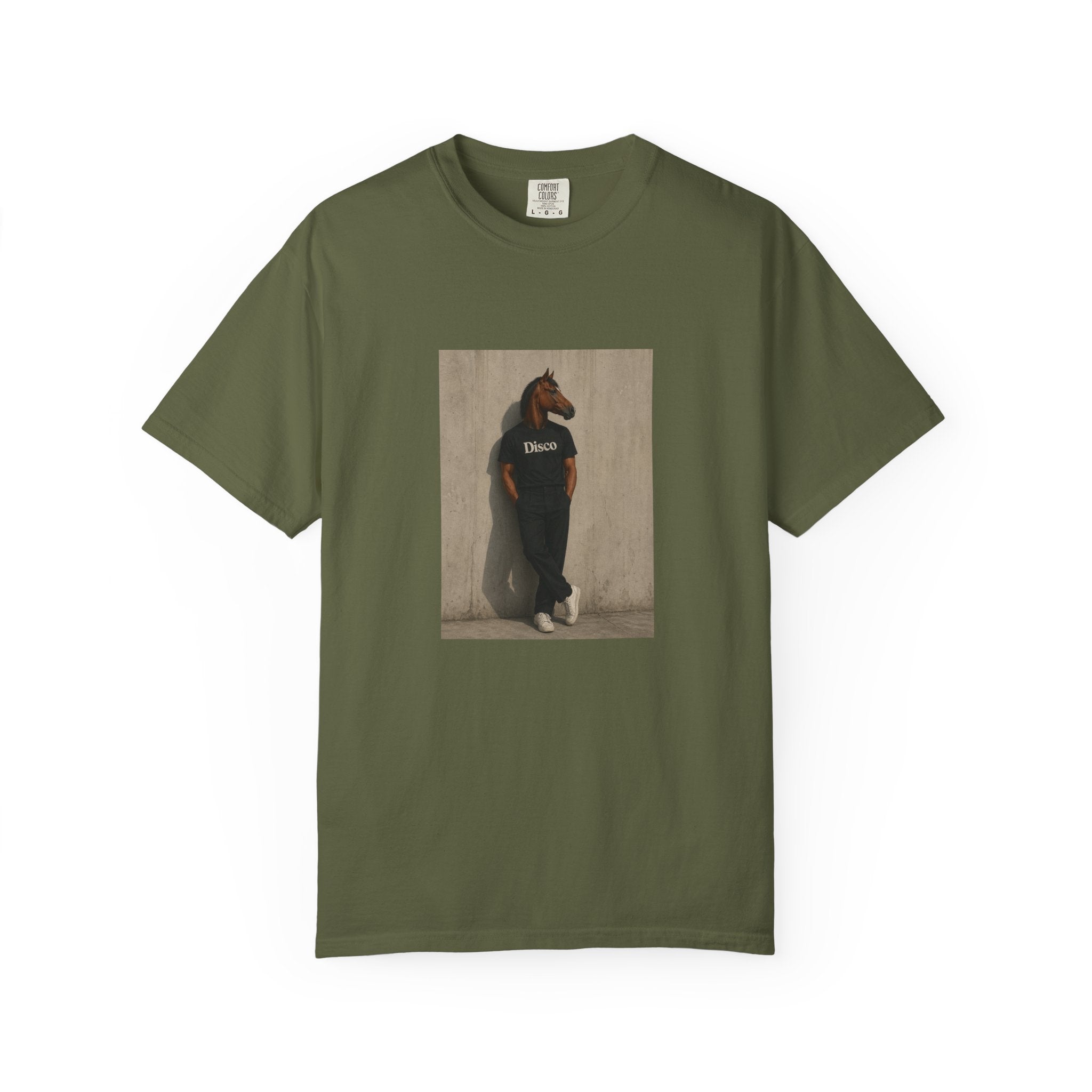 Horse Head Photo T-Shirt — Casual Novelty Tee with 'Broke' Graphic