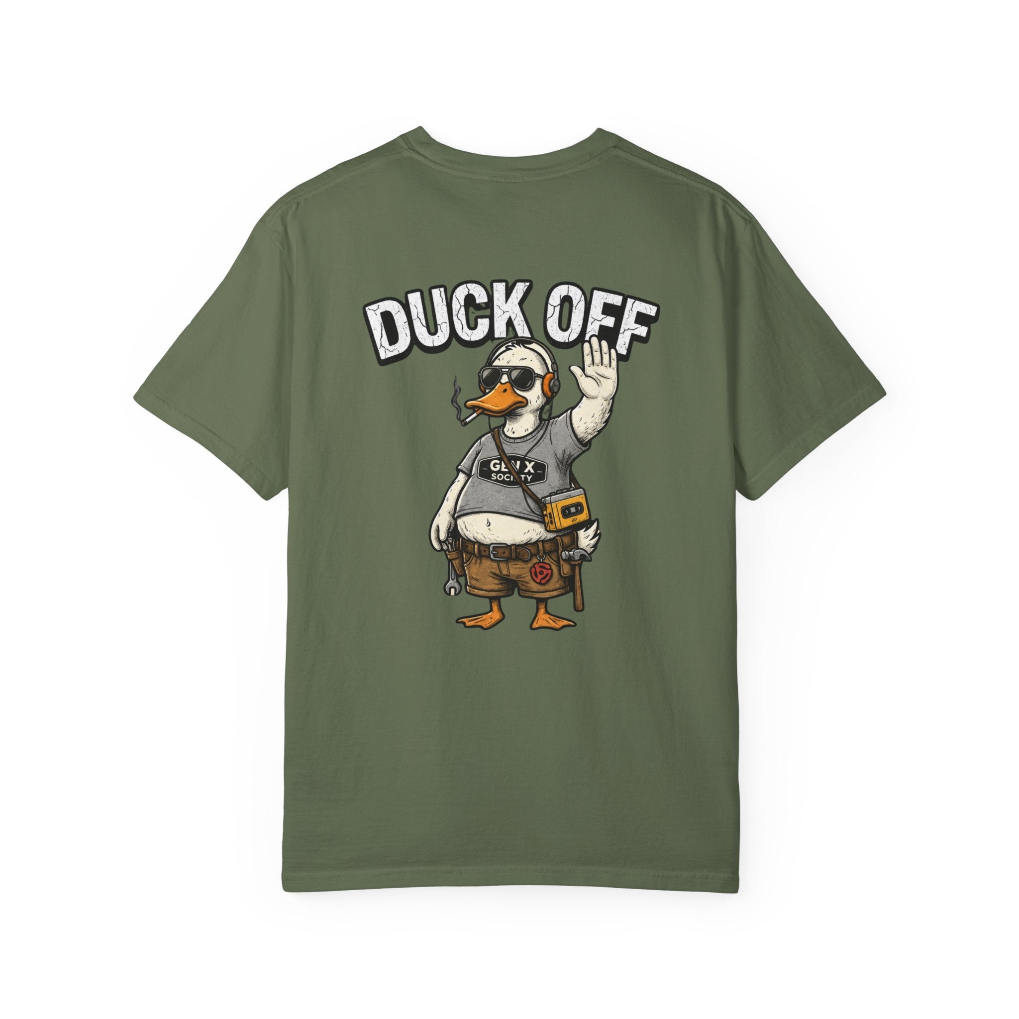 Duck Off Construction Duck T-Shirt — Funny Tradesman Workwear Tee (Back Print)