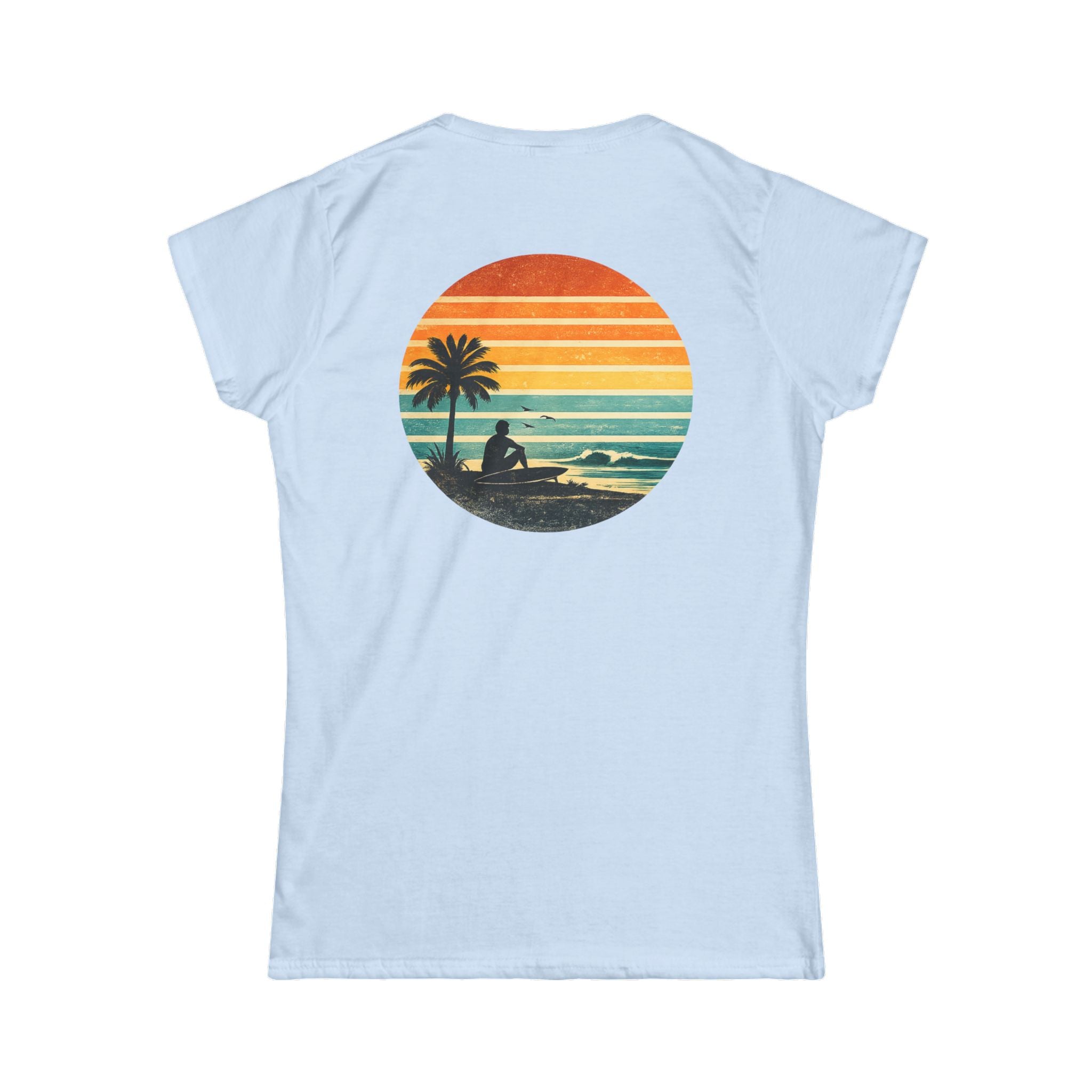 Women's Tee - Retro Sunset Beach Graphic T-Shirt (Back Print)