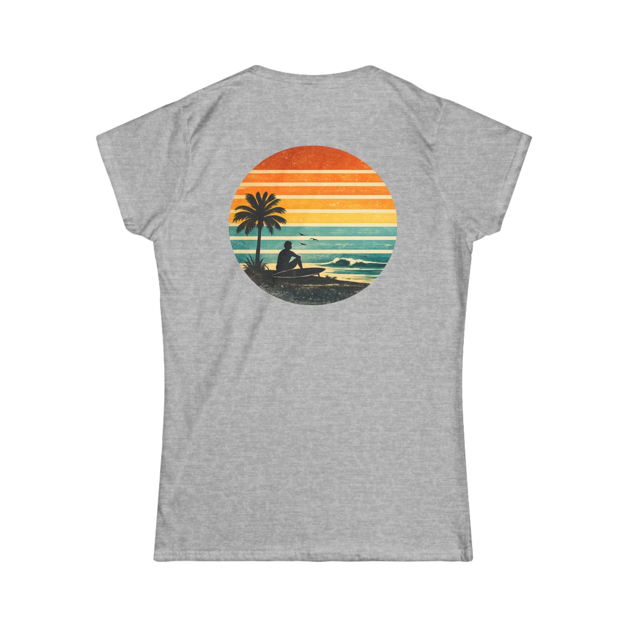 Women's Tee - Retro Sunset Beach Graphic T-Shirt (Back Print)