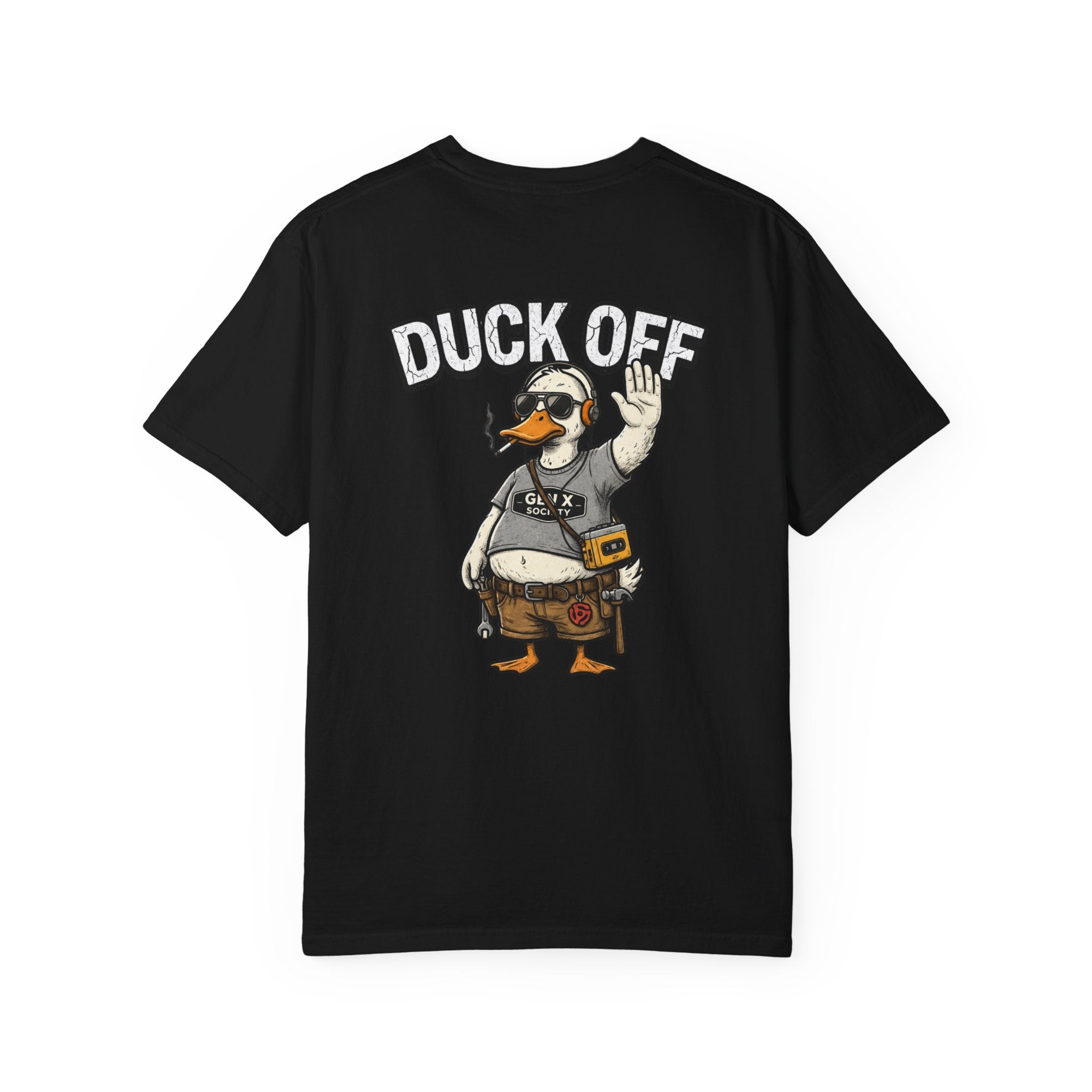 Duck Off Construction Duck T-Shirt — Funny Tradesman Workwear Tee (Back Print)
