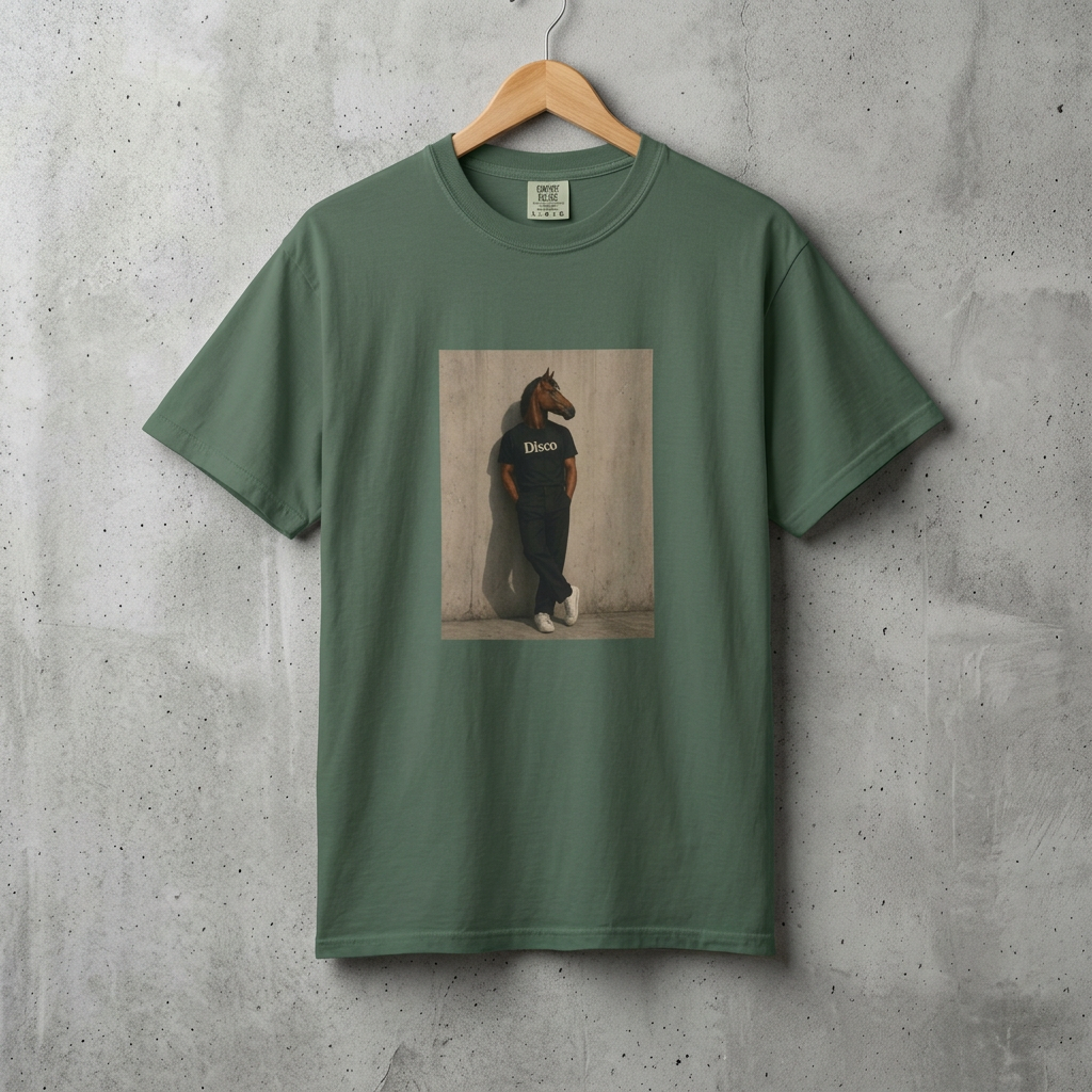 Horse Head Photo T-Shirt — Casual Novelty Tee with 'Broke' Graphic