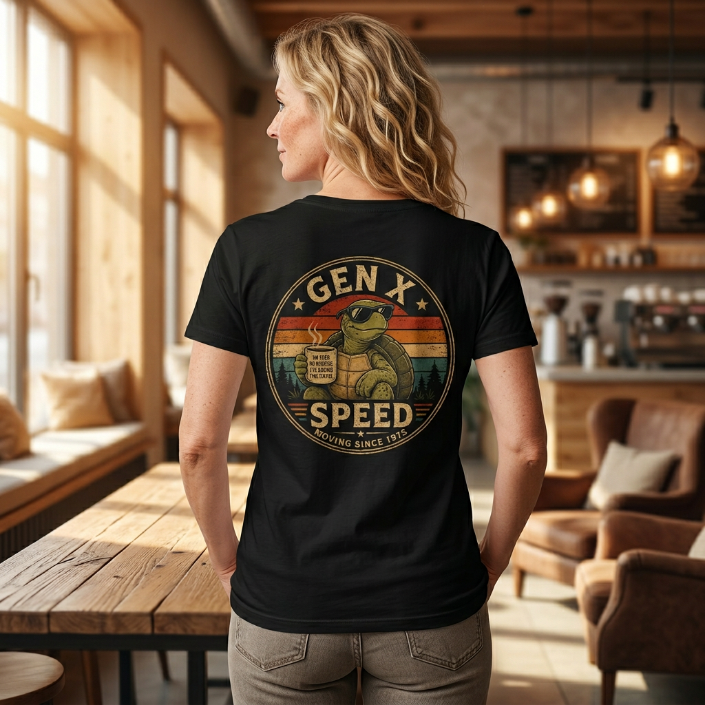 Gen X Turtle Speed T-Shirt — Retro Vintage "Gen X Speed" Graphic Tee