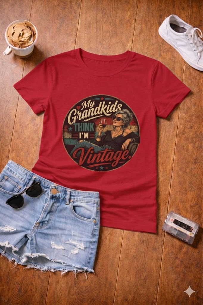 Vintage Grandma Graphic Tee – "My Grandkids Think I'm Vintage" Women's T-Shirt