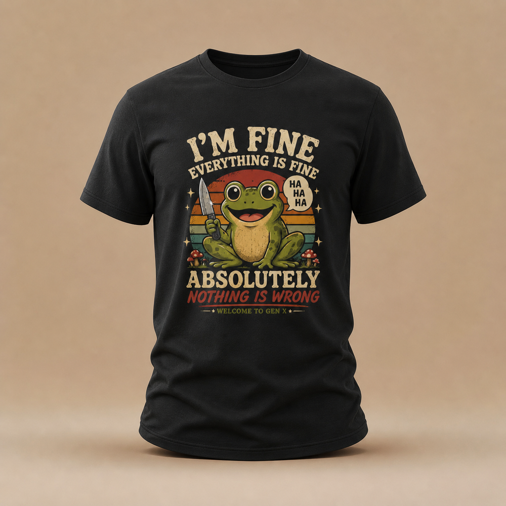 I'm Fine Everything Is Fine Frog T-Shirt — Funny Retro Camping Graphic Tee