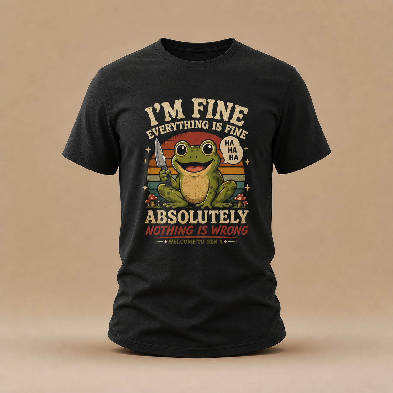 I'm Fine Everything Is Fine Frog T-Shirt — Funny Retro Camping Graphic Tee