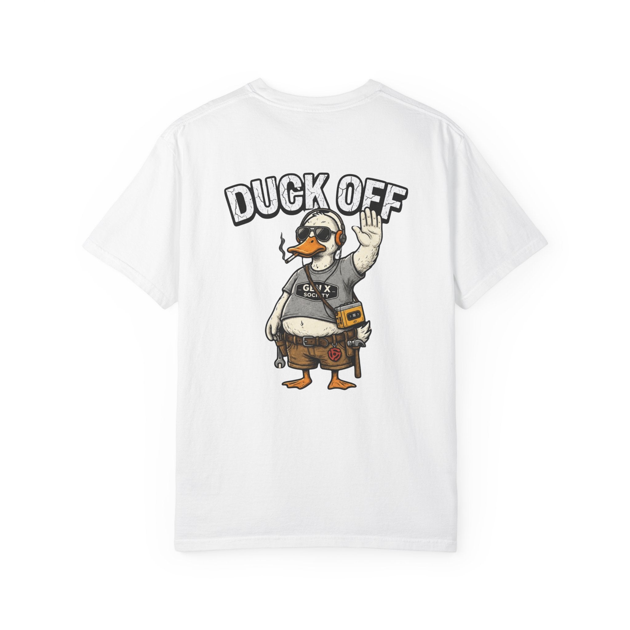 Duck Off Construction Duck T-Shirt — Funny Tradesman Workwear Tee (Back Print)