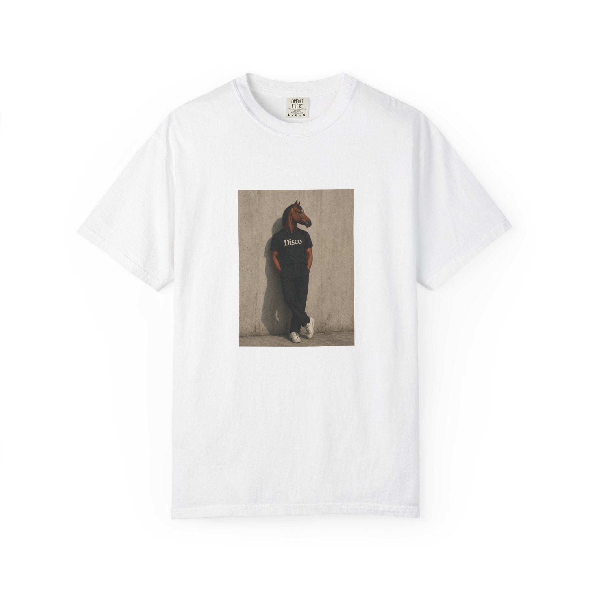 Horse Head Photo T-Shirt — Casual Novelty Tee with 'Broke' Graphic