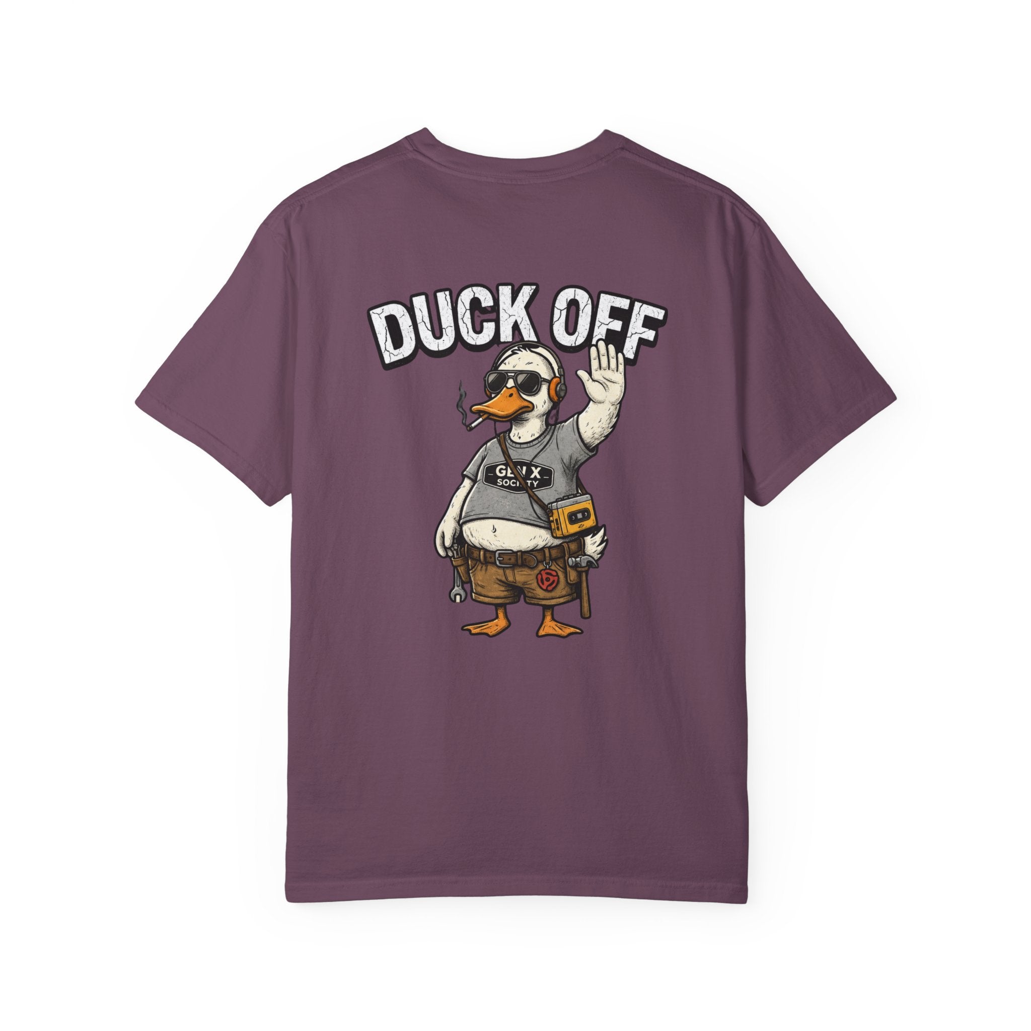 Duck Off Construction Duck T-Shirt — Funny Tradesman Workwear Tee (Back Print)