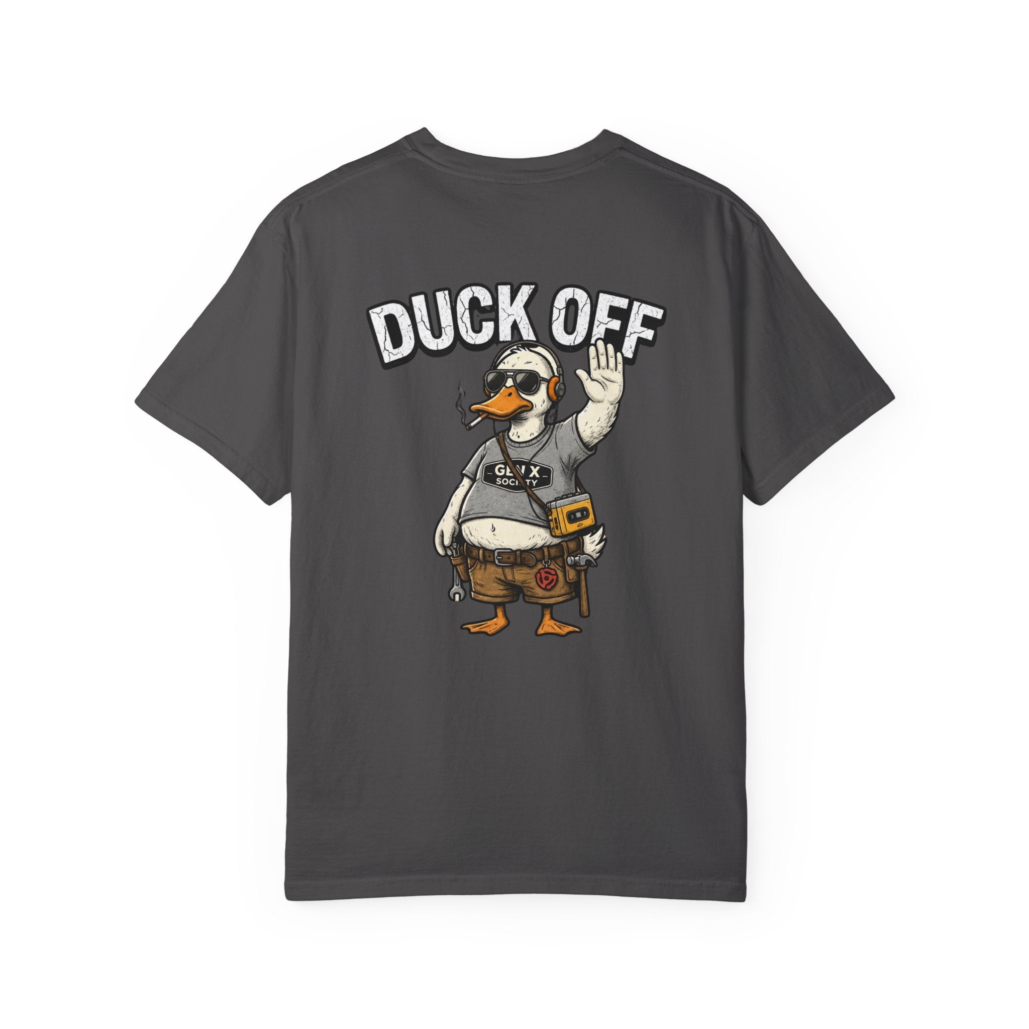 Duck Off Construction Duck T-Shirt — Funny Tradesman Workwear Tee (Back Print)
