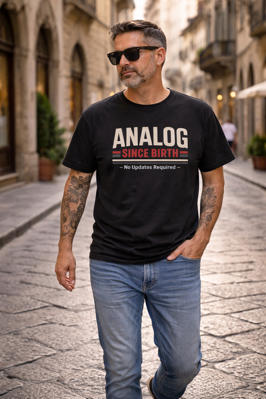 Analog Since Birth T-Shirt – Retro Vintage No Updates Required Tee