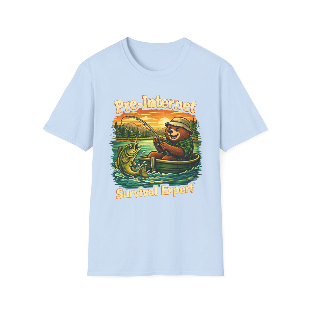 "Pre-Internet Survival Expert" Retro Bear Fishing Graphic T-shirt