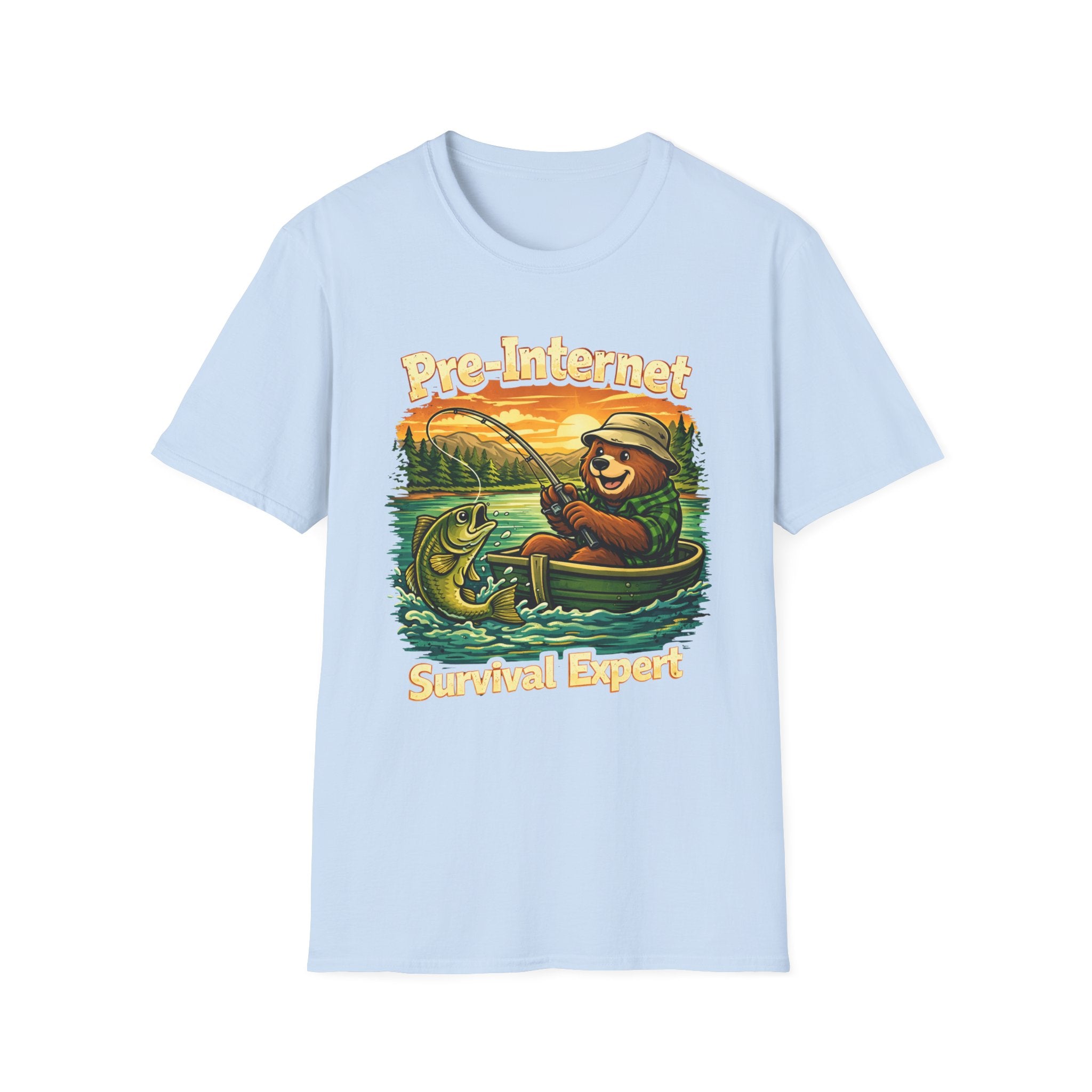 "Pre-Internet Survival Expert" Retro Bear Fishing Graphic T-shirt