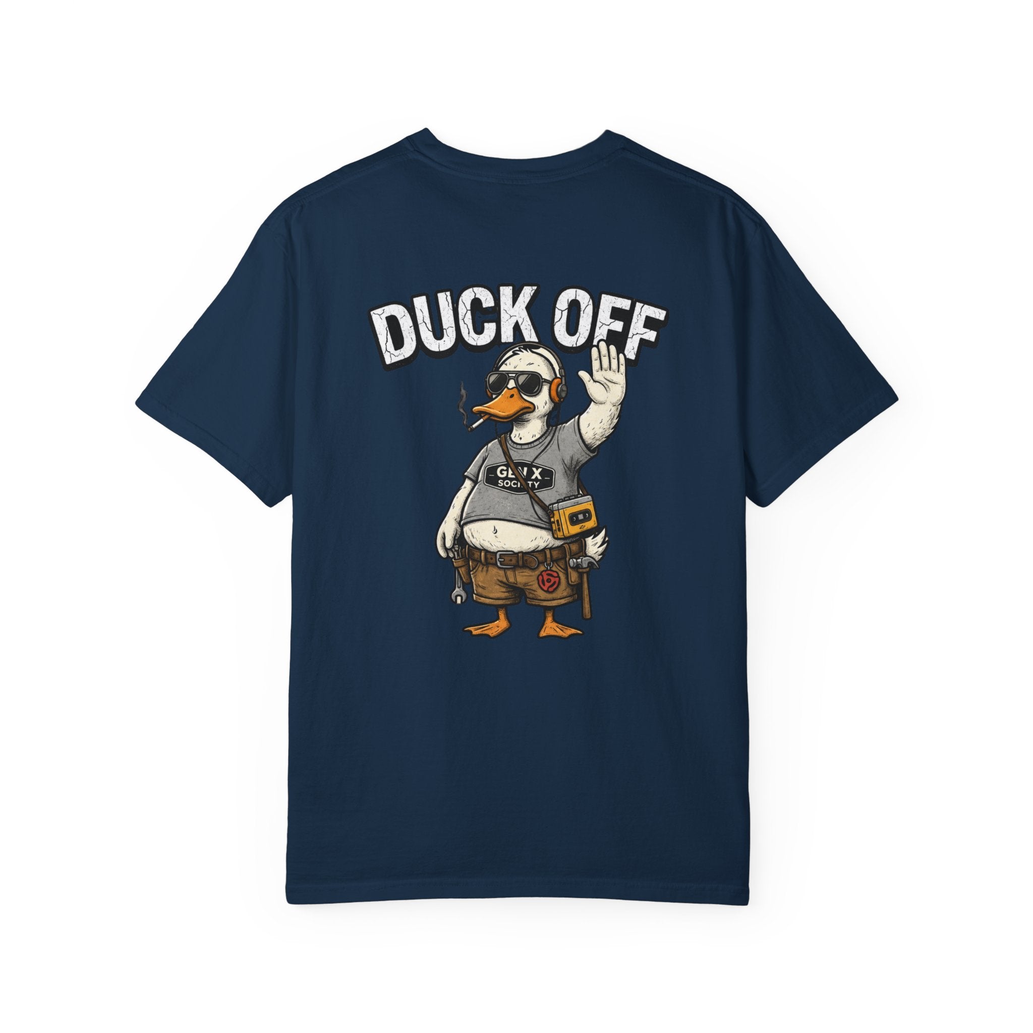 Duck Off Construction Duck T-Shirt — Funny Tradesman Workwear Tee (Back Print)