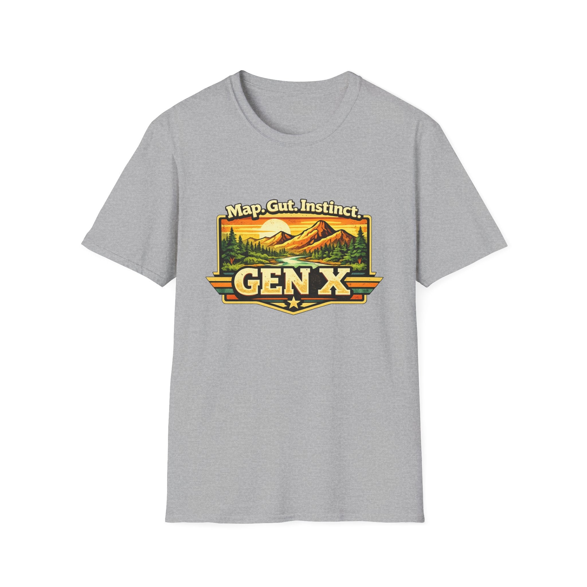 Gen X Mountain Vintage T-Shirt — "Map. Gut. Instinct." Outdoor Retro Tee