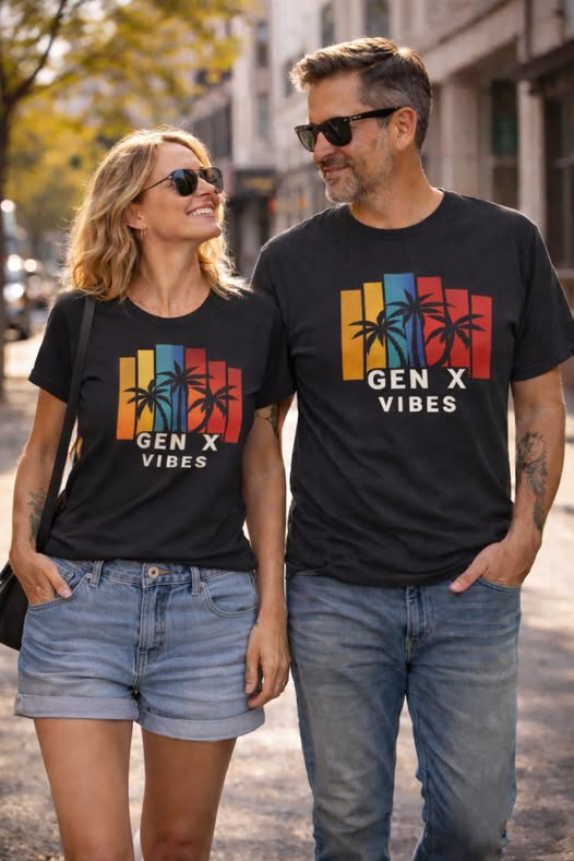 Gen X Vibes T-Shirt — Retro Palm Tree Sunset Graphic Tee