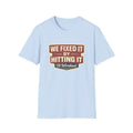 T-Shirt — “We Fixed It By Hitting It” Retro Mechanic Tee