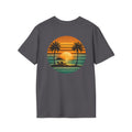 Sunset Beach T-Shirt — Retro Palm Trees & Lounge Chair Graphic (Back Print)