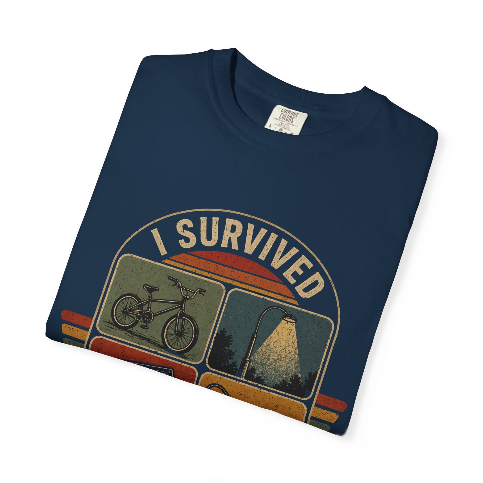I Survived Unsupervised Childhood T-Shirt — Retro Vintage Camping, Bike & Cassette Tee