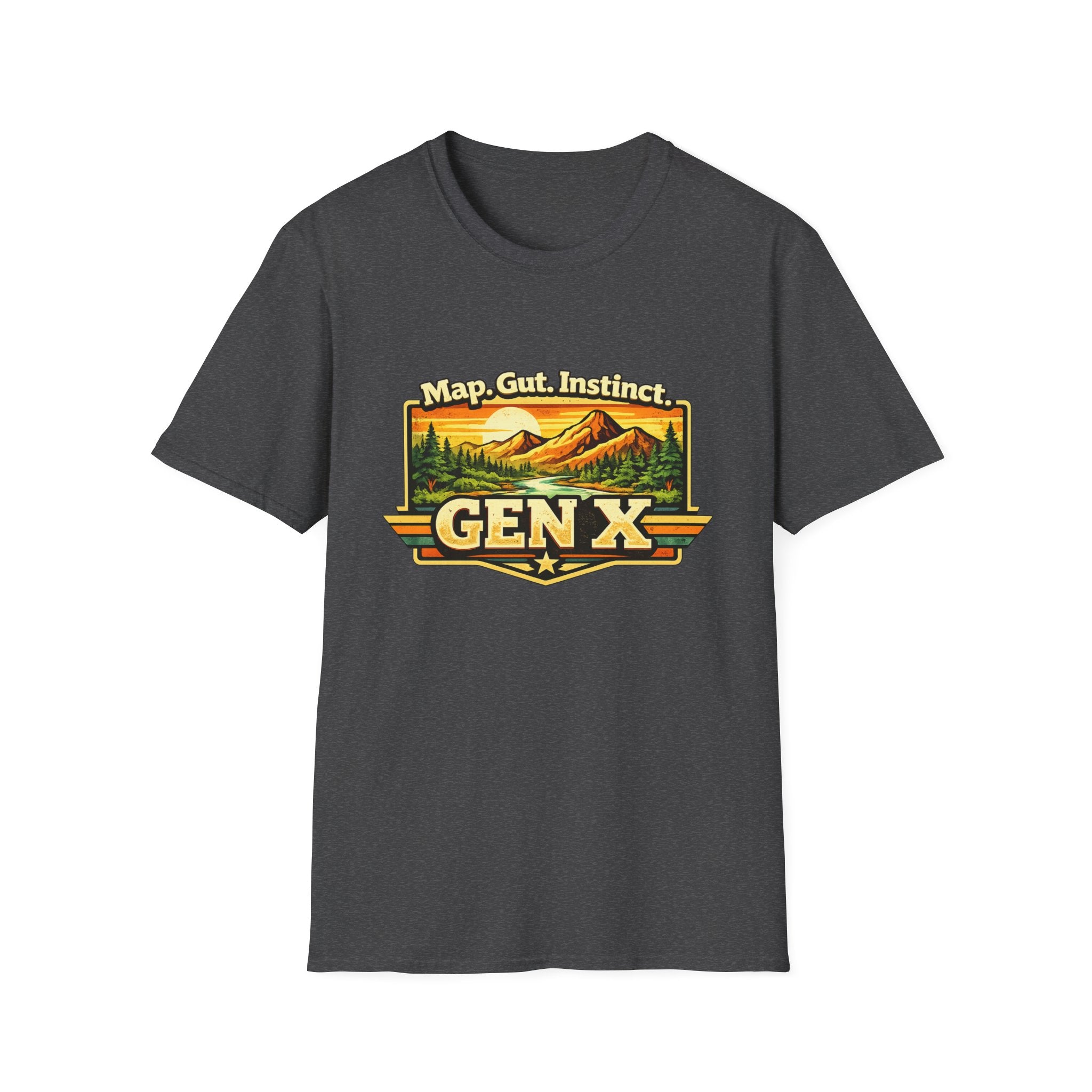 Gen X Mountain Vintage T-Shirt — "Map. Gut. Instinct." Outdoor Retro Tee