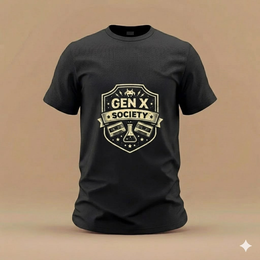 Gen X Society T-Shirt — Vintage Badge Graphic Tee for 1960s–1980s Born