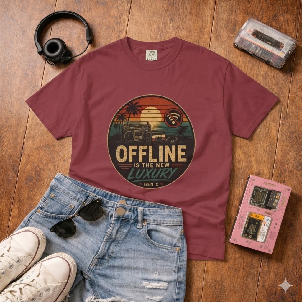 Offline Is the New Luxury Tee — Vintage Sunset Camper Graphic T‑Shirt