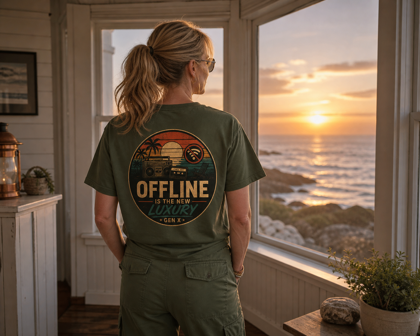 Retro 'Offline Is The New Luxury' T-Shirt (Back Print)