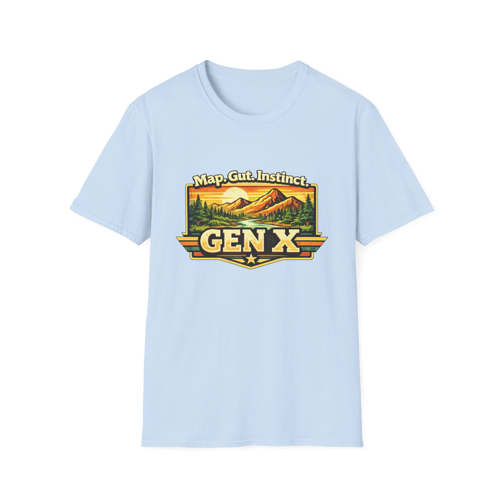 Gen X Mountain Vintage T-Shirt — "Map. Gut. Instinct." Outdoor Retro Tee