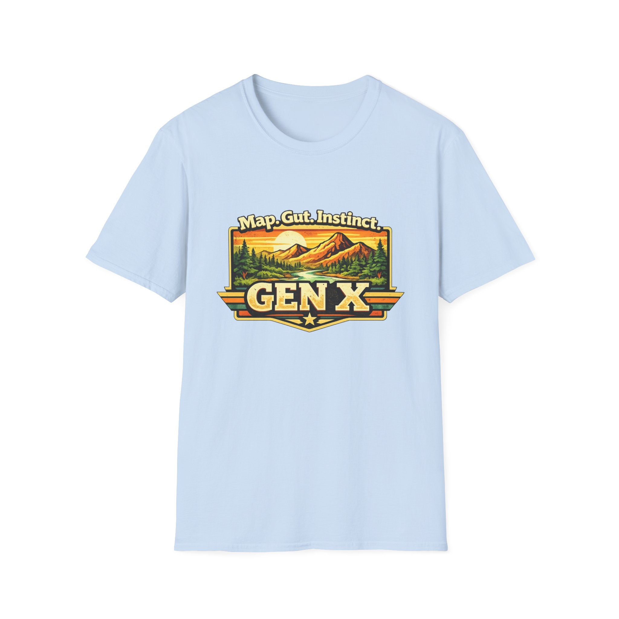 Gen X Mountain Vintage T-Shirt — "Map. Gut. Instinct." Outdoor Retro Tee