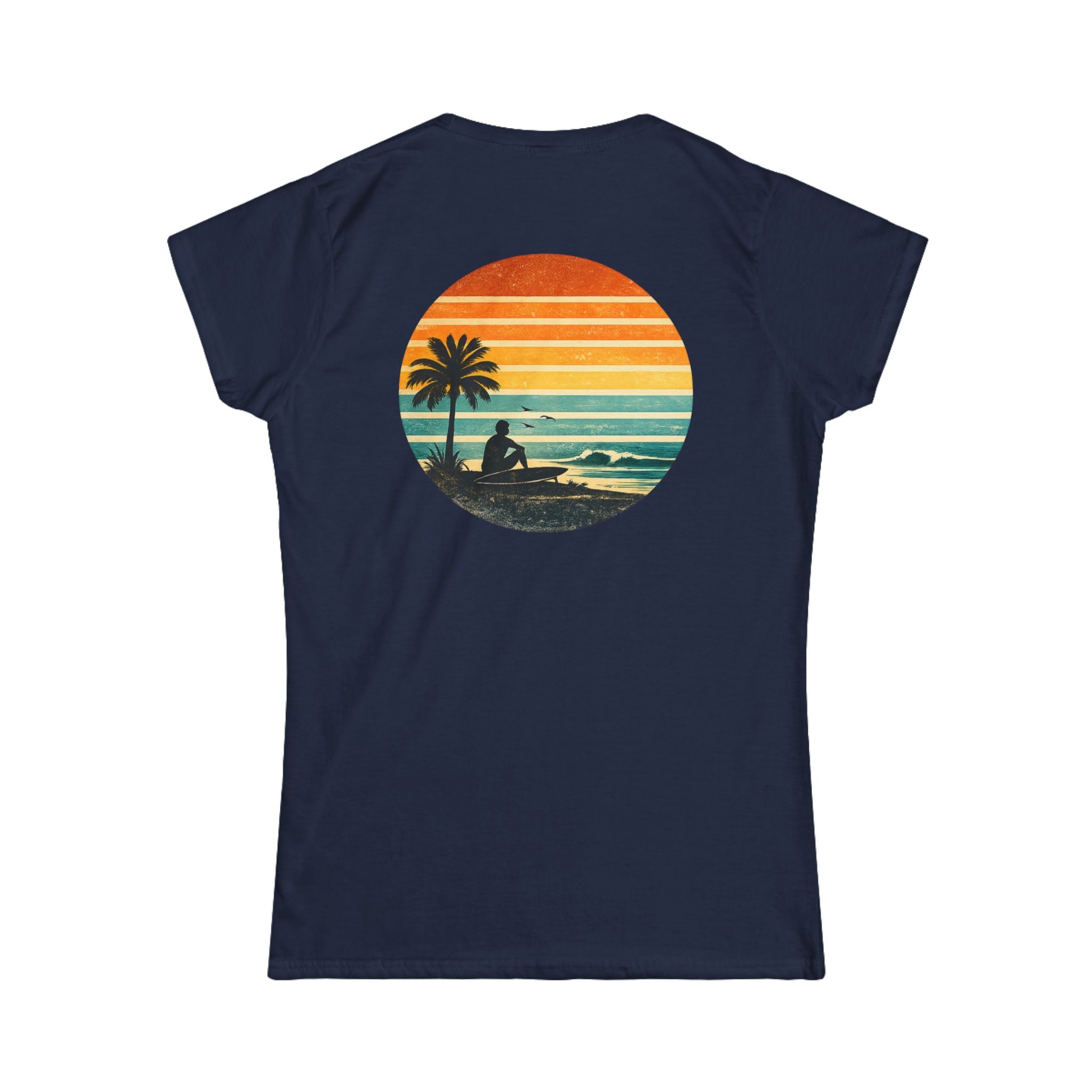 Women's Tee - Retro Sunset Beach Graphic T-Shirt (Back Print)