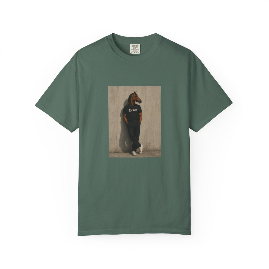Horse Head Photo T-Shirt — Casual Novelty Tee with 'Broke' Graphic