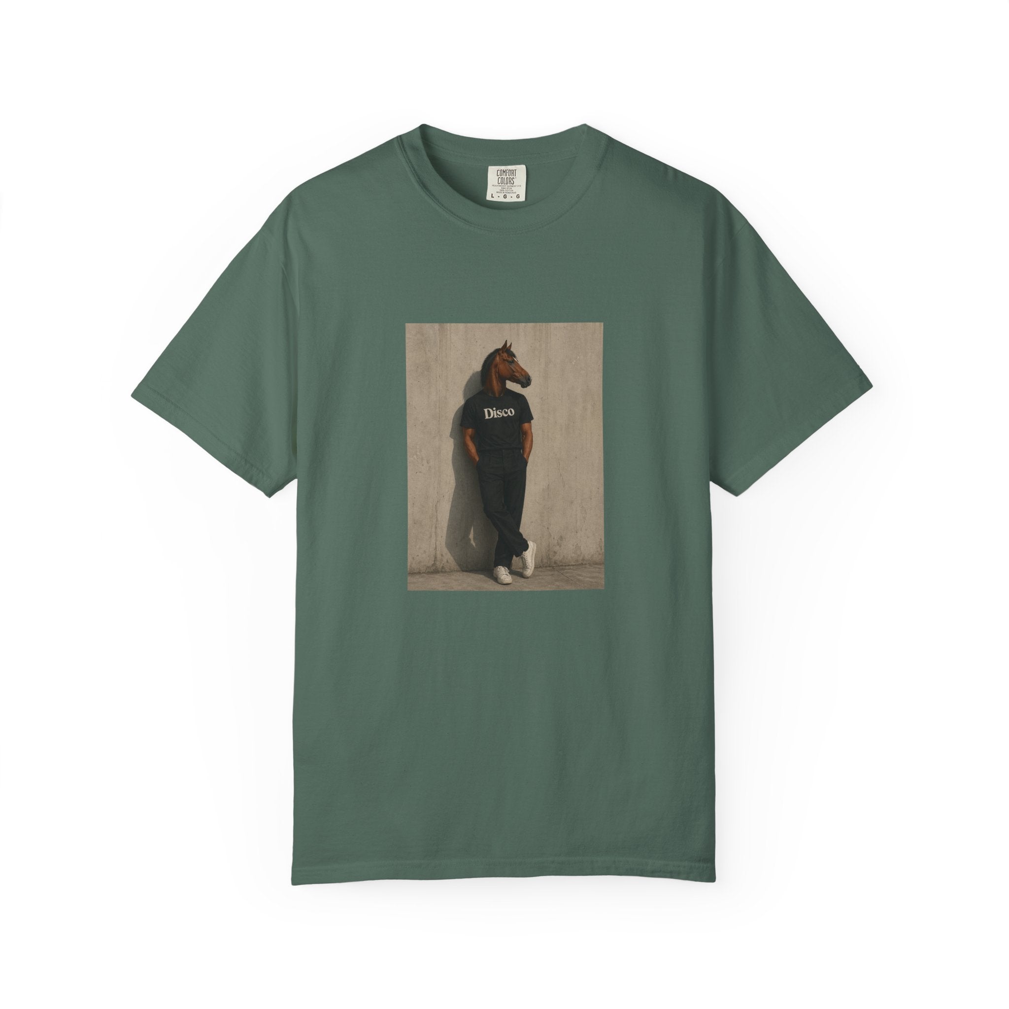 Horse Head Photo T-Shirt — Casual Novelty Tee with 'Broke' Graphic