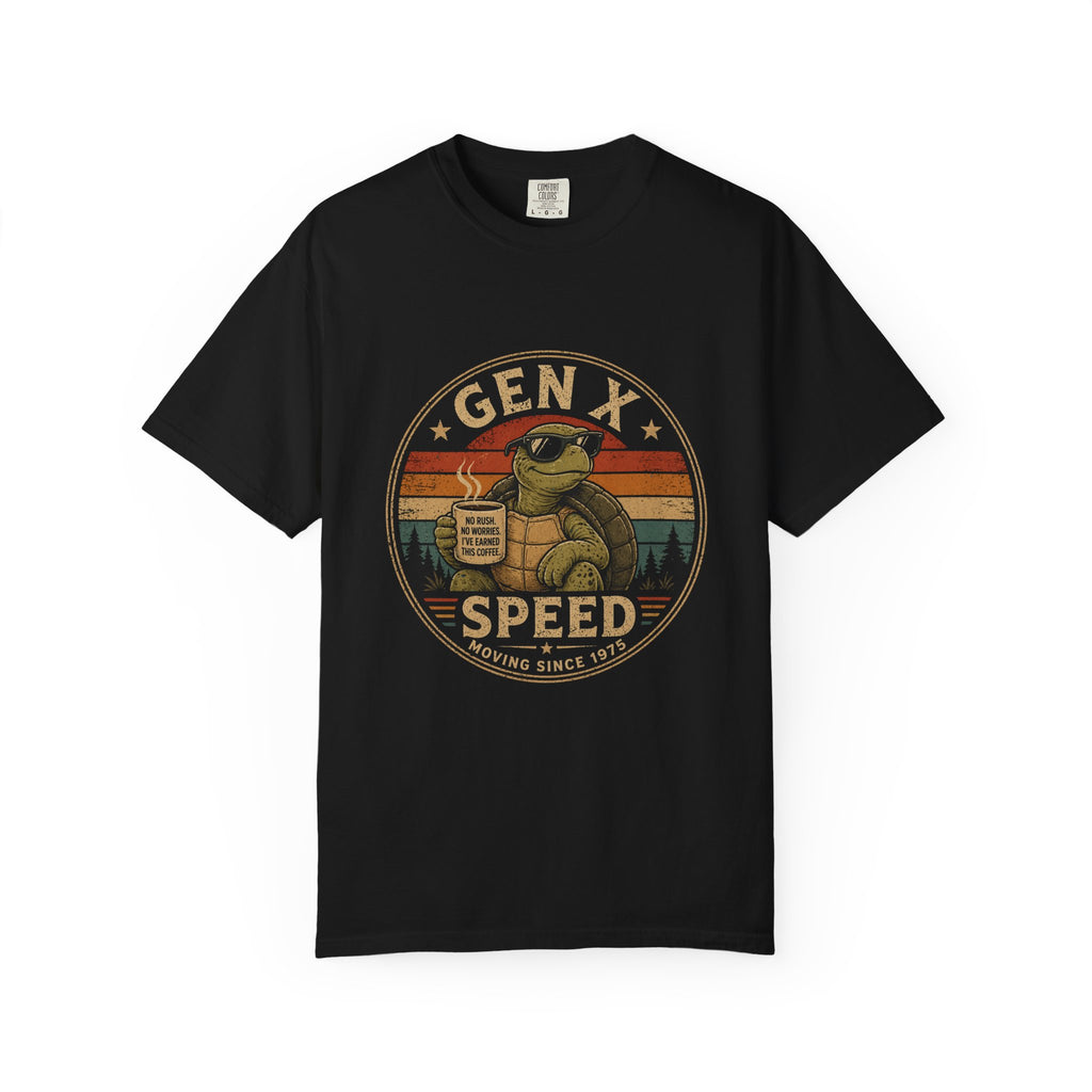 Gen X Speed Turtle Retro T-Shirt — Vintage 'Moving Since 1970s' Graphic Tee