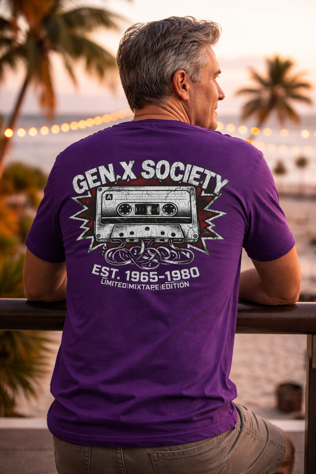 Gen X Society T-Shirt — Retro Cassette Mixtape Design (Est. 1965–1980) (Back Print)
