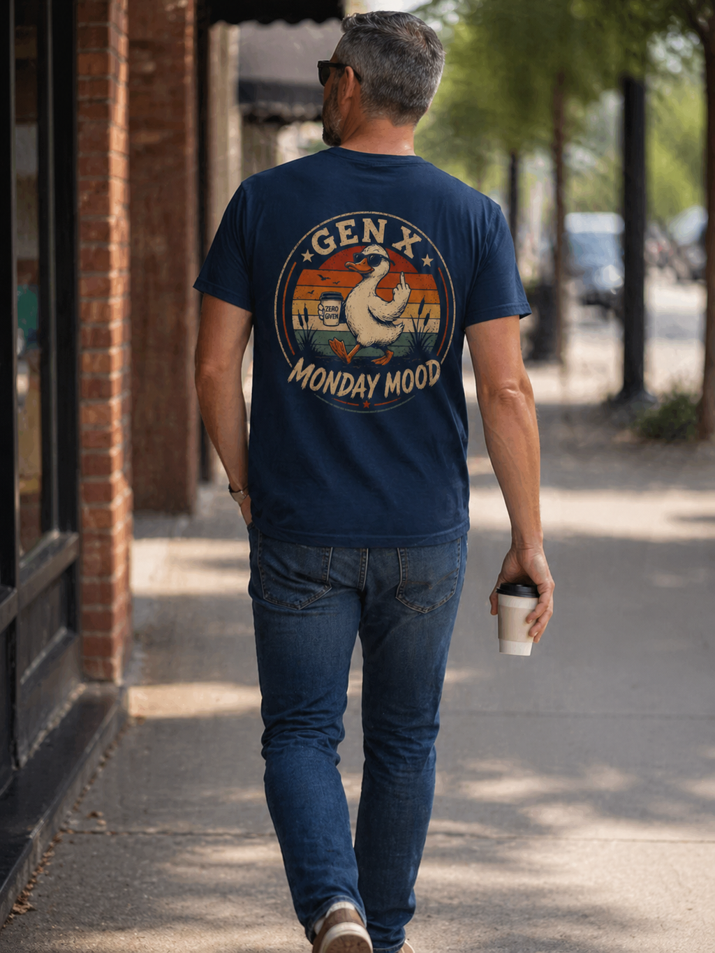 Gen X Monday Mood T-Shirt — Retro Goose Vintage Graphic Tee (Back Print)