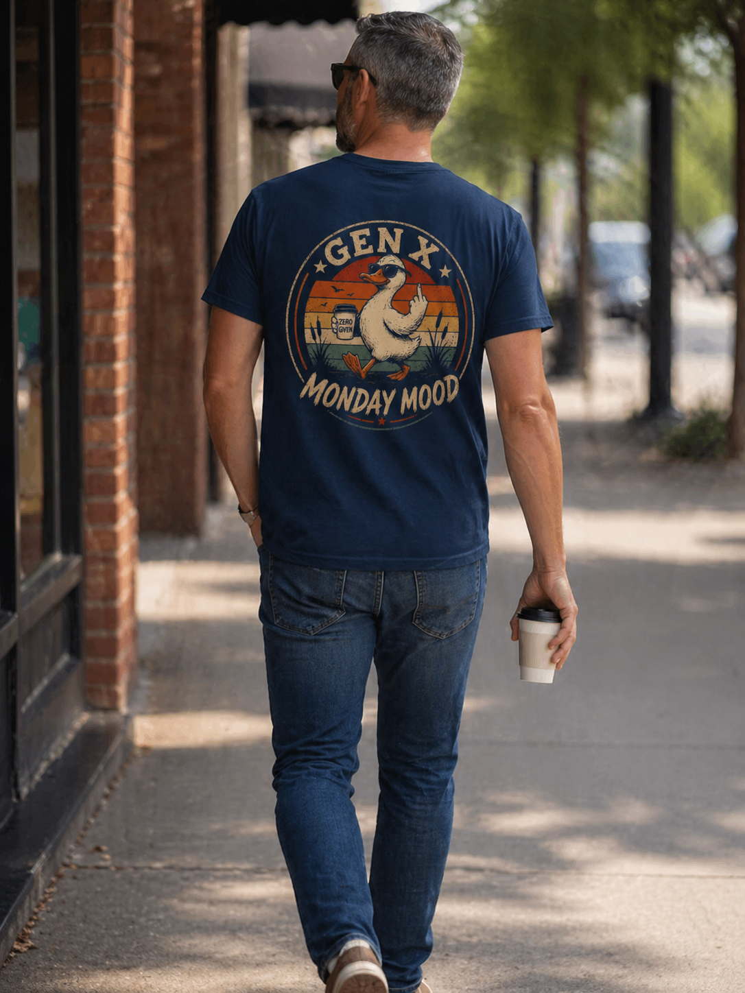 Gen X Monday Mood T-Shirt — Retro Goose Vintage Graphic Tee (Back Print)