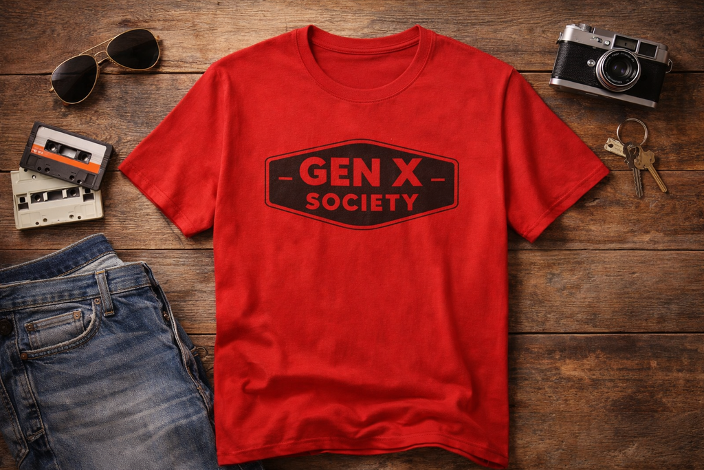 Gen X Society T-Shirt — Retro Badge Graphic Tee for Generation X