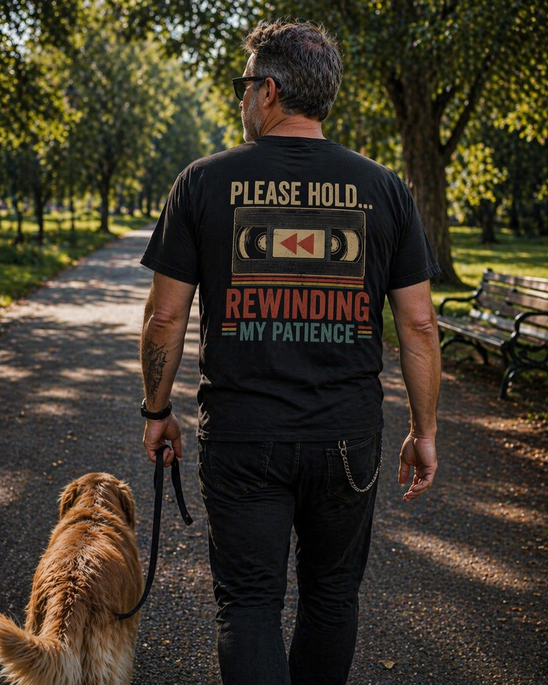 Please Hold Rewinding My Patience T-Shirt — Retro Cassette Vintage Humor Tee
